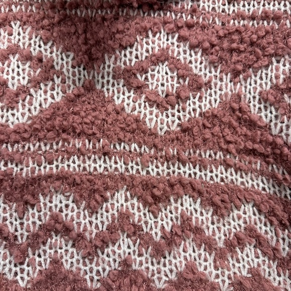 Hippie Rose Pink Cowl Neck Sweater with Plush Texture and Geometric Patterns - Picture 4 of 4